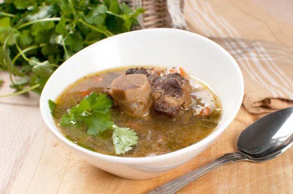 Zuppa con carne e ossa e prezzemolo — Foto Stock