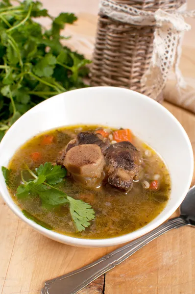 Bowl of ox tail meat soup with barley — Stock Image Bowl of ox tail meat soup with barley Stock Picture