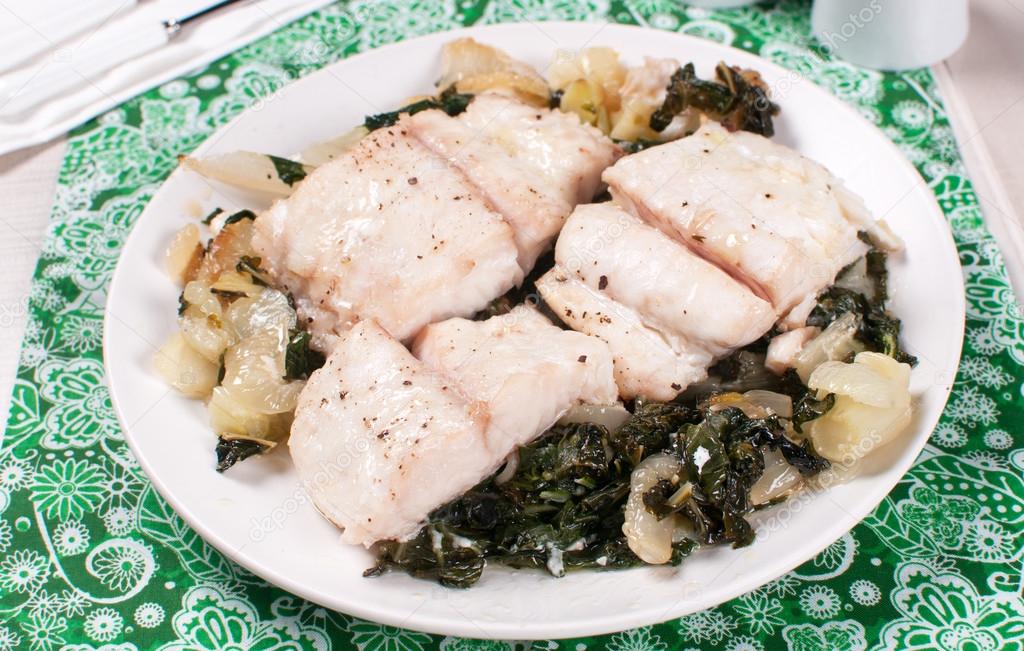 Steamed white fish with bok choy cabbage
