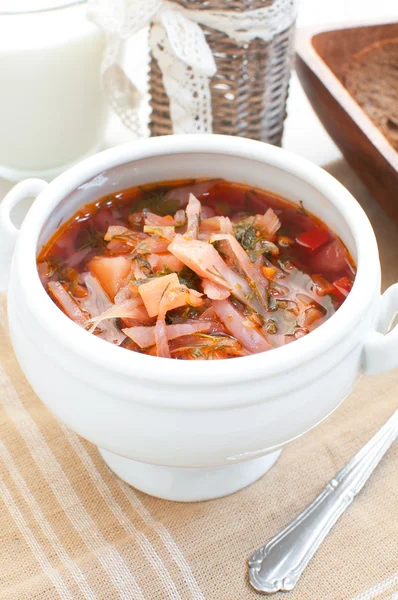Vegetable soup with beet, potato and cabbage — Stock Photo, Image
