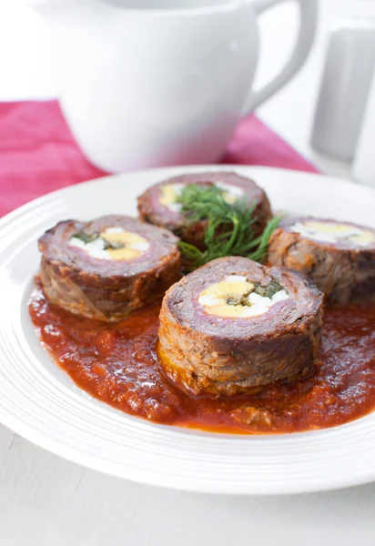 Meat roulade with salami and egg — Stock Photo, Image