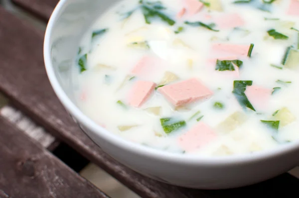 Traditional russian cold soup okroshka — Stock Photo, Image