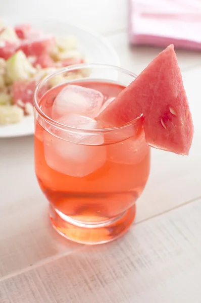 Summer drink with watermelon chunk — Stock Photo, Image
