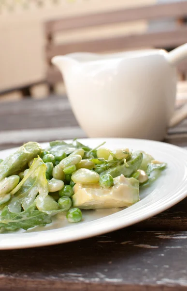 Eating healthy salad outside — Stock Photo, Image