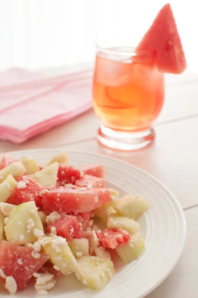 Salada de melancia de frutas e bebida — Fotografia de Stock