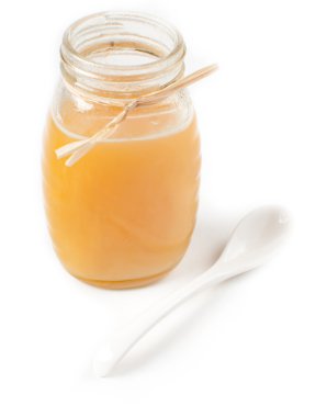 kaşık ile izole bal kavanozu