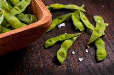 Empty eaten shells of edamame