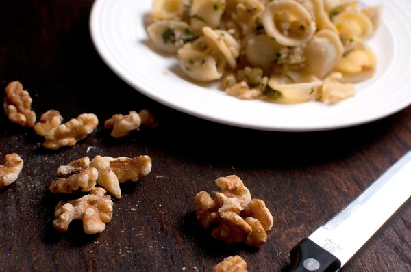Chopped walnuts for orecchiette pasta — Stock Photo, Image