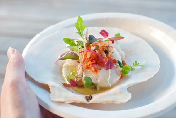 Appetizer ceviche with raw scallop — Stock Photo, Image