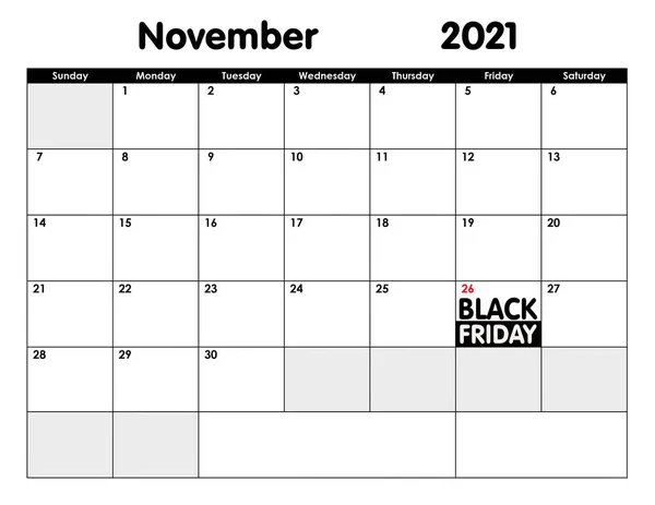 Wandkalender Met Black Friday Logotype Deadline Dag November 2021 Black — Stockfoto