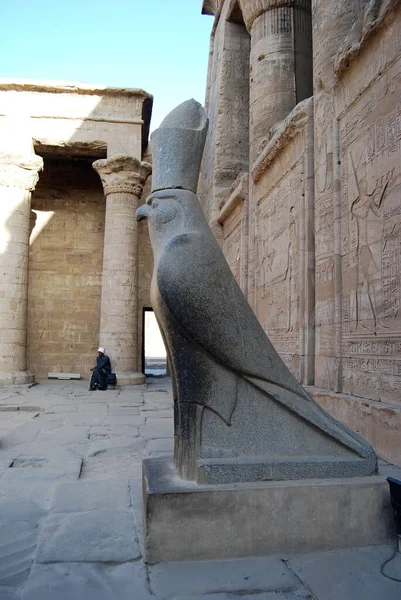 Ancienne Statue Égyptienne Dieu Horus Temple Edfou Nubie Égypte — Photo