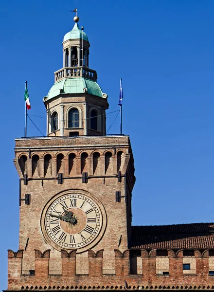 Wieża Zegarowa Palazzo Comunale Palazzo Accursio Bolonia Włochy — Zdjęcie stockowe