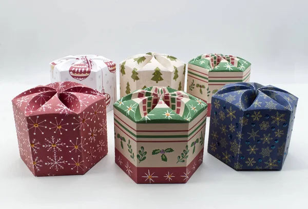 Vánoční Dárkové Krabice Dekorativní Slavnostní Předmět Veselé Vánoce Design — Stock fotografie
