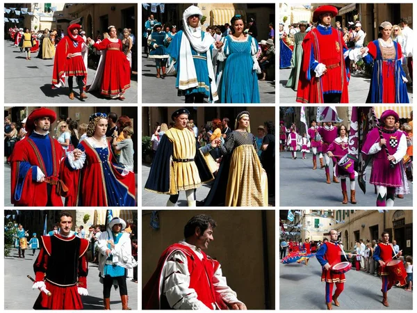 Photo Collage Medieval Saracen Joust Giostra Del Saracino Parade Streets — 图库照片