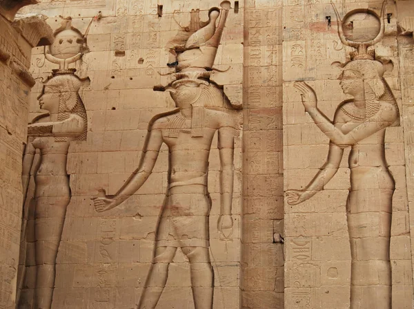 Αρχαία Ιερογλυφικά Στο Ναό Της Φιλαί Αρχείο Ασουάν Αίγυπτος — Φωτογραφία Αρχείου