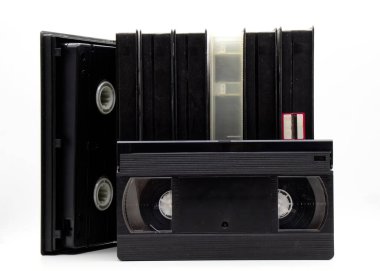 Plastik kaset kutulu klasik VHS video kaset. 90 'lardan kalma Retro stil teknolojisi