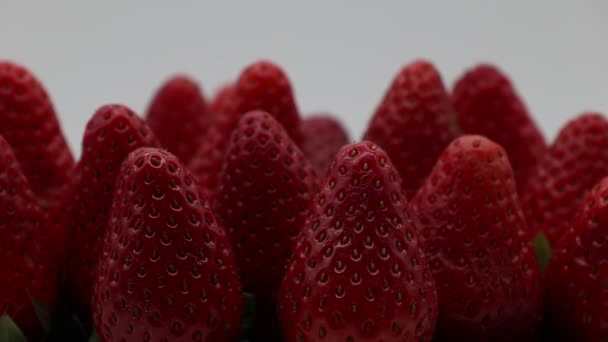 Fresh Ripe Strawberries White Display Rotating — Stock Video
