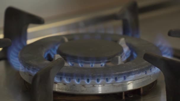 甲烷炉燃烧器上的蓝色火焰 节约能源的概念 — 图库视频影像