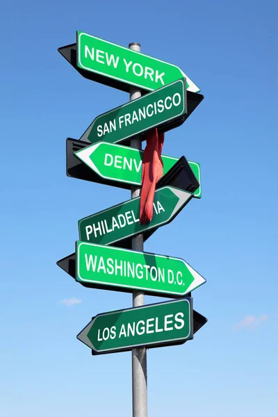 Road Sign Names American Cities New York Washington Los Angeles — Stock Photo, Image