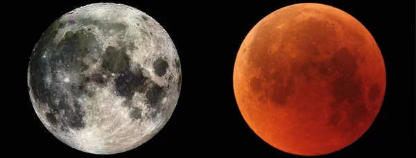 Fullmåne Och Total Förmörkelse Månen Jämförelse Delar Denna Bild Tillhandahålls — Stockfoto