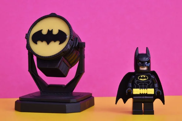 Bologna Italia Maggio 2022 Lego Batman Miniatura Con Batsignal Mostra — Foto Stock