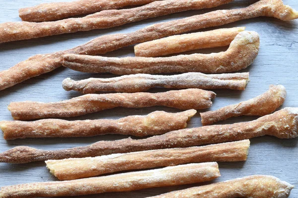 Italienska Grissini All Acqua Eller Saltat Bröd Pinnar Trä Bakgrund — Stockfoto