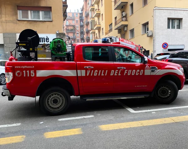 Bolonia Italia Febrero 2022 Vehículo Del Cuerpo Bomberos Vigili Del —  Fotos de Stock