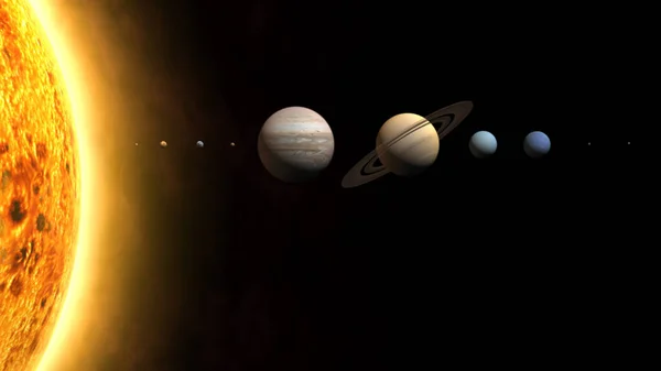 The Solar System. Solar System planets in order of distance from the Sun. 3D rendering. Elements of this image furnished by Nasa