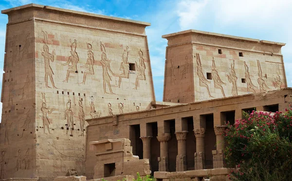 Starověký Pilíř Hieroglyf Chrámu Phile Egypt — Stock fotografie