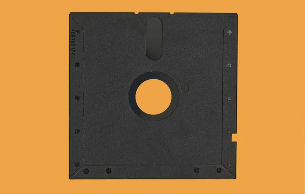 Ročník Disk Palce Technologie Úložiště Retro Izolované Oranžovém Pozadí — Stock fotografie