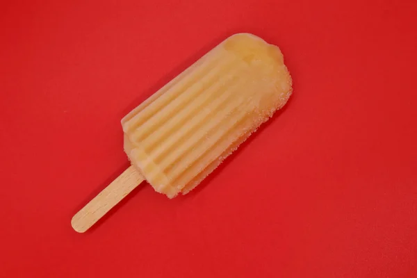 Orange Popsicle Isolated Red Background Bright Color Summer Mood — Photo