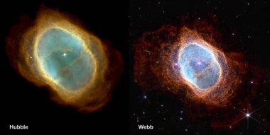 Webb and Hubble telescopes side-by-side comparisons visual gains. Southern Ring Nebula, NGC 3132. Elements of this picture furnished by NASA, ESA, CSA, STSc clipart
