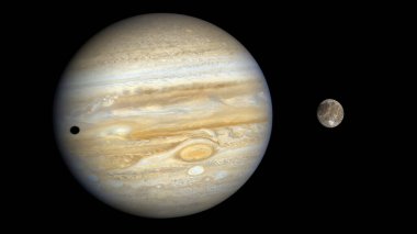 Jüpiter gezegeni ve Ganymede uydusu. Bu görüntünün elementleri NASA tarafından döşendi..