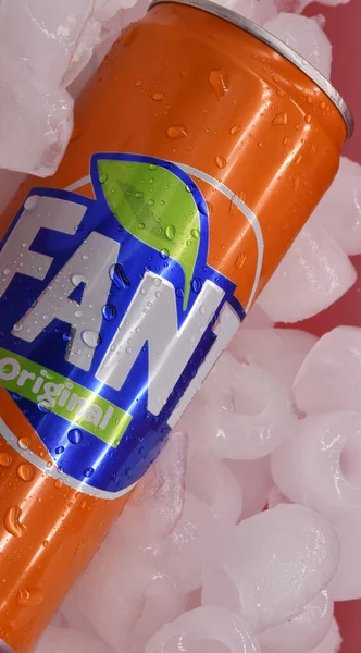 Bologna Italy July 2022 Can Fanta Soda Isolated Ice Water — 스톡 사진