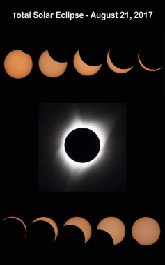 Total solar eclipse phases isolated on black background. Elements of this image were furnished by NASA.