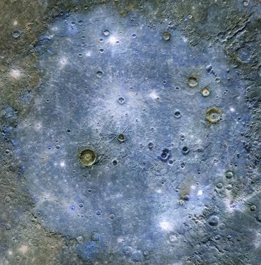 Merkür Gezegeni detaylar geliştirilmiş renkler, mavi filtre. Bu görüntünün elementleri NASA tarafından desteklenmektedir