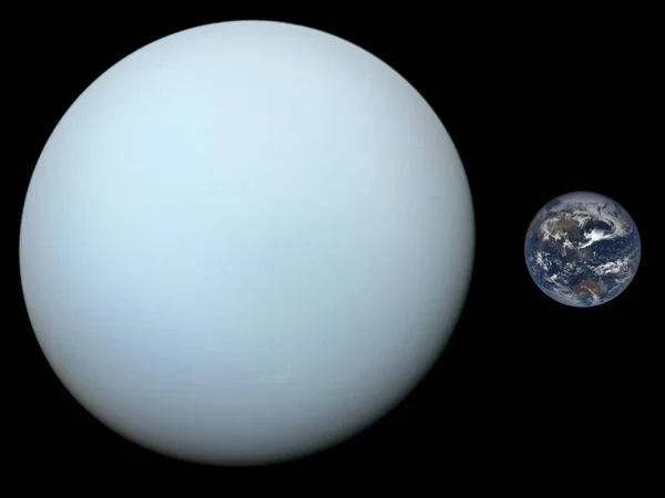地球和天王星的精确尺寸比较 太阳系的行星 — 图库照片