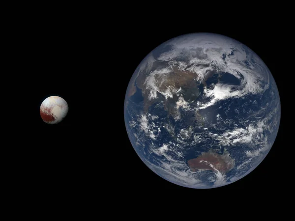 Accurate size comparison of Earth and Pluto. Planets of Solar System.