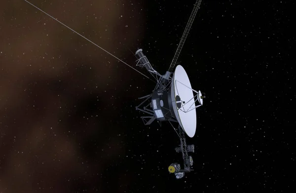 Voyager 1 uzay aracı derin uzay alanında. 3B illüstrasyon