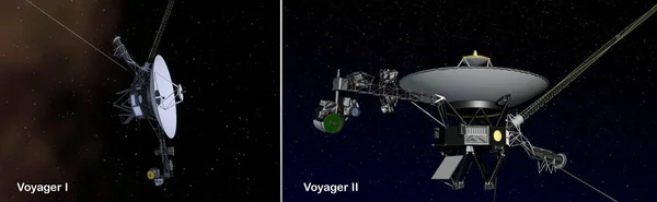 Voyager 1 ve Voyager 2 derin uzay alanında. 3B illüstrasyon