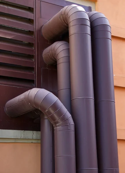External metallic industrial exhaust pipes, part of structure of supply and exhaust ventilation system