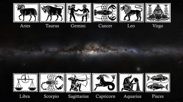 Vía Láctea Con Los Doce Signos Del Zodíaco — Foto de Stock