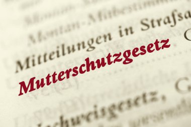 Doğum Koruma Yasası - Almanca kırmızı harfli mesaj. 