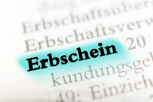 Erbschein Text Blau Markiert — Stockfoto