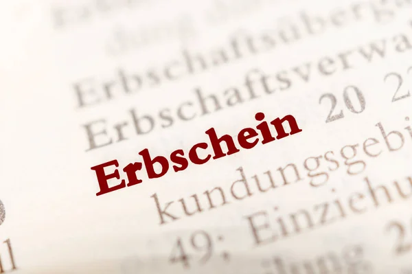 Erbschein Text Mit Roter Schrift — Stockfoto