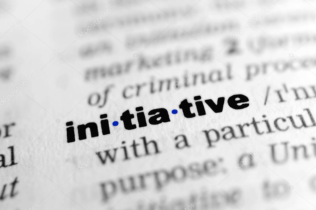 Initiative - black and white text from a dictionary 