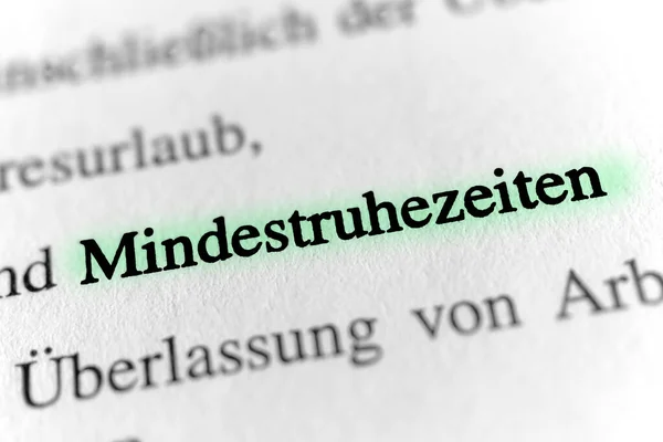 Mindestruhezeiten Schwarz Weißer Text Grün Hervorgehoben — Stockfoto