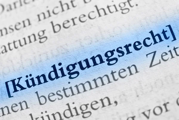 Kündigungsrecht Text Blau Hervorgehoben — Stockfoto