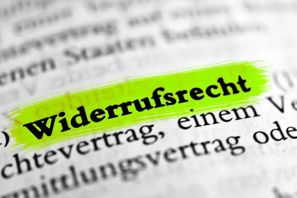 Right Withdrawal German Text Highlighted Neon Green —  Fotos de Stock