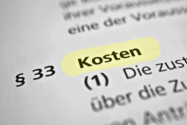 Kosten Text Gelb Hervorgehoben — Stockfoto